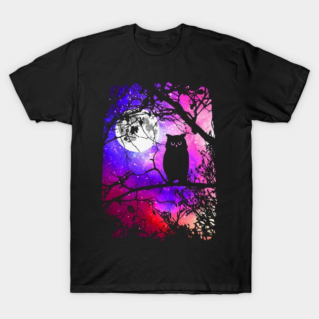 Owl Moon with Night Sky Stars T-Shirt by robotface